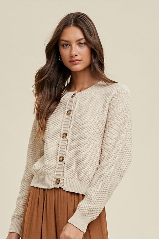 the Hailey Textured Button-Up Cardigan