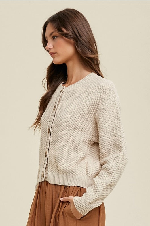 the Hailey Textured Button-Up Cardigan