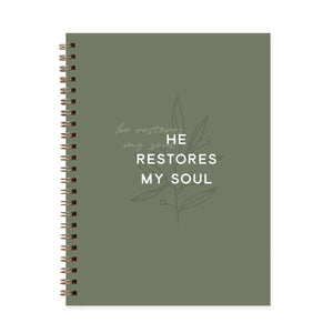 He Restores My Soul Christian Spiral Journal Notebook