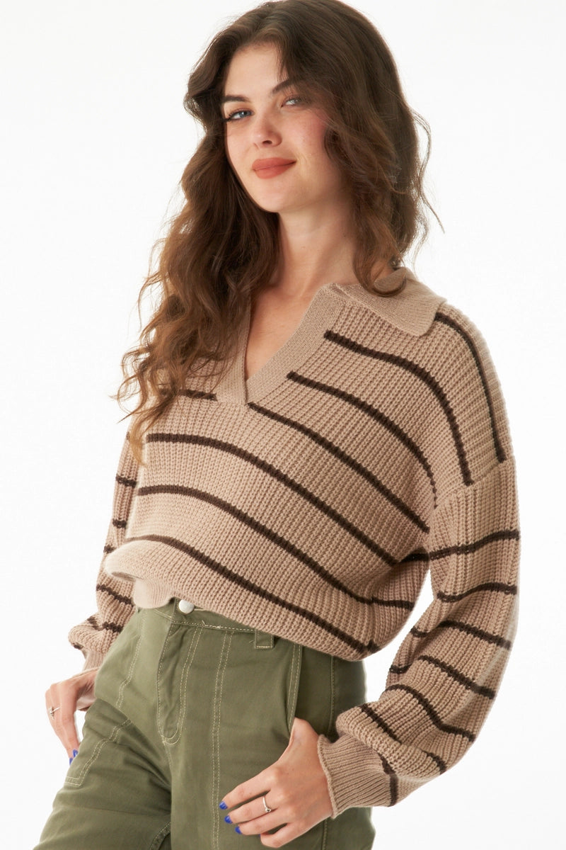 the Megan Striped Collared Sweater