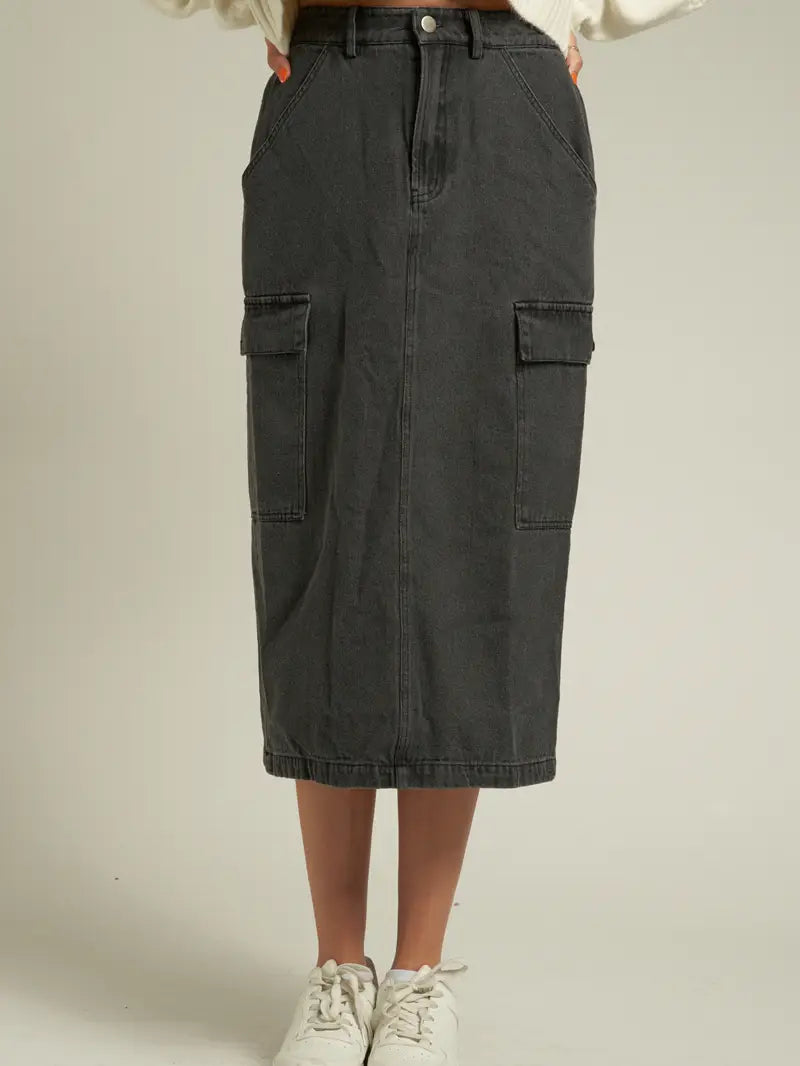 Cargo Midi Skirt with Back Elastic Waistband
