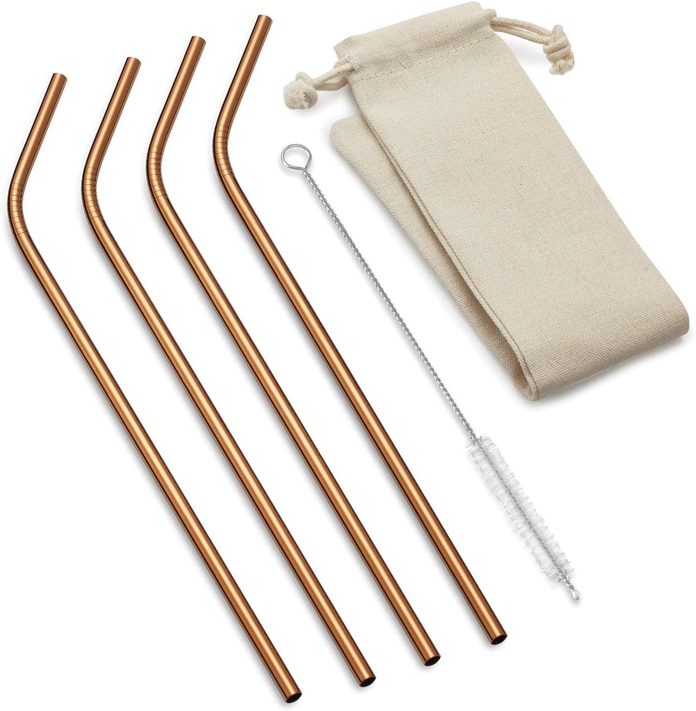 Outset Copper Long Bent Straw w/ Bag