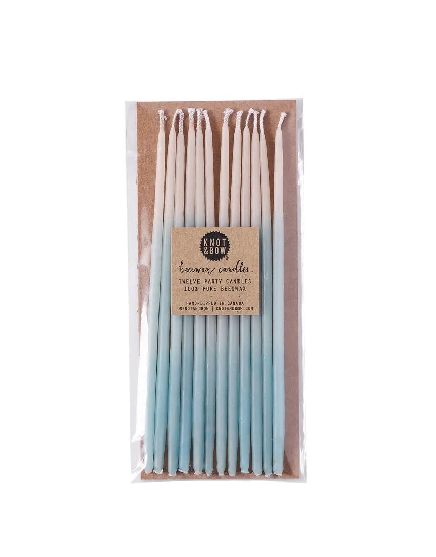 Tall Beeswax Birthday Candles - Aqua Ombre